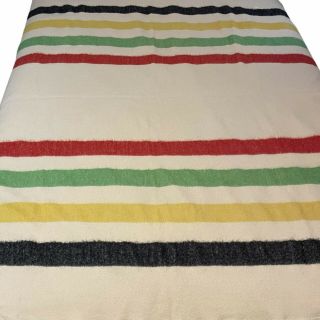 Faribo Blanket 100 Wool Stripe Black Green Yellow Red 68”x72 " Euc Vintage