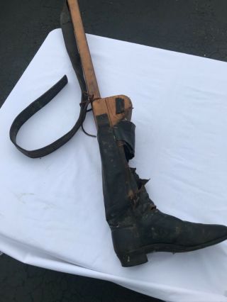 Antique Vintage Prosthetic Leg,  Civil War Era? With Leather Boot Attached