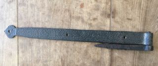 One Antique Primitive Hand Forged Barn Door Strap Hinge With Pintle Heart Shape