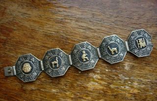 Fine Vintage Peruvian Inka Panel Bracelet Sterling Silver & 18k 18ct Gold 26g