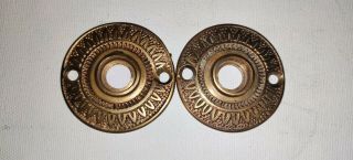 Antique Brass Ornate Victorian Eastlake Escutcheon Door Knob Rosettes 2
