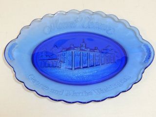 Vintage Avon Mount Vernon George & Martha Washington Cobalt Blue Glass Plate