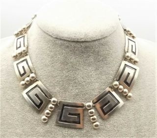 Vtg Sterling Silver Geometric Bib Necklace Taxco Mexico Modernist Link Spiral