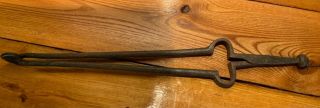 Vintage Wrought Iron Log Grabber Firewood Tongs Log Lifter Fireplace Tool