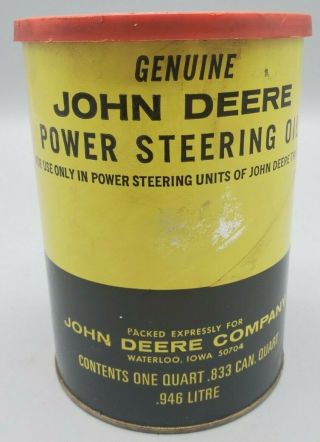 John Deere Power Steering Oil Can One Quart Cardboard Farm Vintage Un Opened (1)