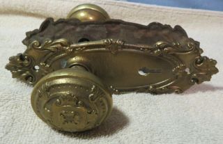 Antique Vintage Ornate Cast Brass Door Knobs And Backplates.