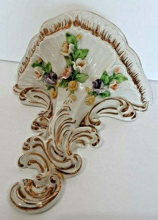 Vintage Ceramic Wall Shelf/sconce W/floral And Gold Detailing