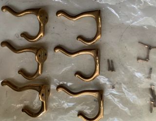 Set Of 6 Vintage Brass Coat Hooks With Hardware