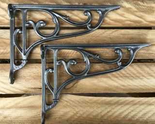 Pair 10 " Antique Heavy Duty Cast Iron Victorian Shelf Wall Brackets - Br27p (x2)