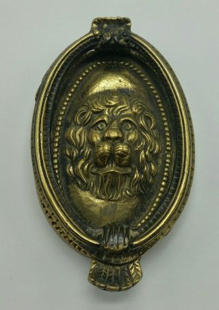Vintage Lions Head Solid Brass Oval Architectual Door Knocker
