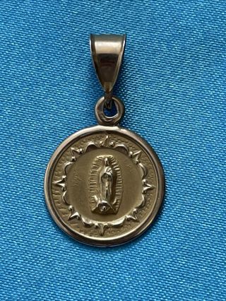 Vintage 14k Seyer Mexico Jesus Virgin Mary Medallion Charm Gold Double Guadalupe