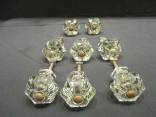 Set Of 8 Antique Vintage Glass Drawer Pulls Knobs 1 1/8 Across With Hardware