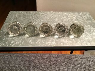 5 Vintage Crystal Glass 12 Point Door Knobs With Screws With 4 Painted Plates