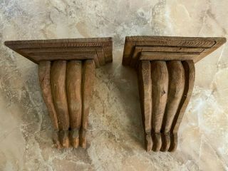 Vintage,  Hand Carved,  Primitive Wooden Corbels - Pair