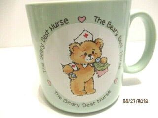1985 Applause The Beary Best Nurse 8 Oz.  Aqua Coffee Cup Mug