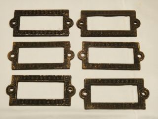 6 Victorian Cast Iron Apothecary Bin Drawer Label Hardware Rectangular Panel