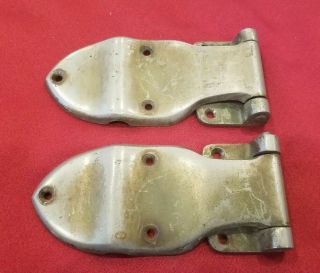 Pair Vtg Antique Offset? Icebox Ice Box Hinges Nickel Over Brass Heavy - H