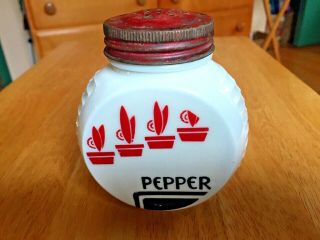 Vintage Art Deco Milk Glass White & Red & Black Pepper Shaker Only