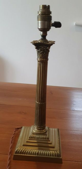 Antique Solid Brass Reeded Corinthian Column Table Lamp Heavy 39cm Tall