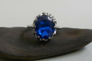 Vintage 10k White Gold Blue Stone Ring - Size 4.  25