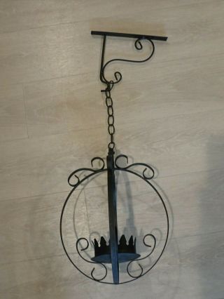 Vintage Wrought Iron Outdoor Hanging Planter Candle Holder