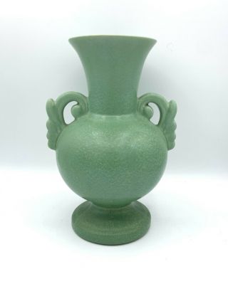Vintage? Medium Green Pottery Vase With Scalloped Sides