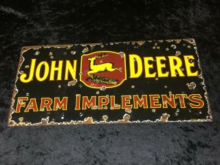 Vintage John Deere Farm Implements Enamel Porcelain Advertising Sign Man Cave
