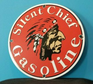 Vintage Silent Chief Porcelain Native American Indian Service Station Pump Sign