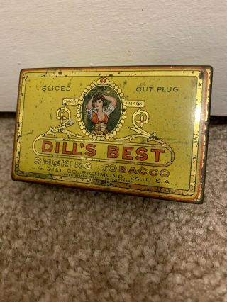 1920’s Vintage Dill’s Best Tobacco Tin Sliced Cut Plug Pocket Thin Tin