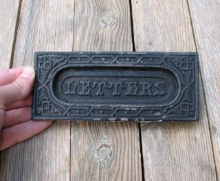 Antique Ornate Victorian Cast Iron Letter Box Plate / Door Mail Slot / Mail Box 2