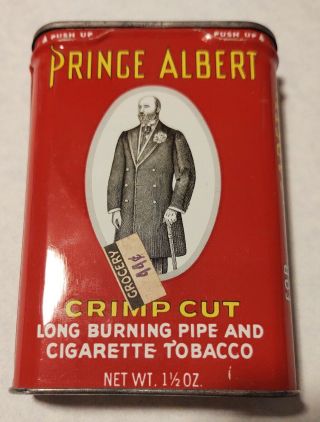 Prince Albert Crimp Cut Pipe Cigarette Tobacco Tin Can Pocket Vintage Metal Red