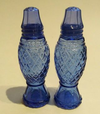 Vintage Avon Glass Diamond Cobalt Blue Glass Salt & Pepper Shakers