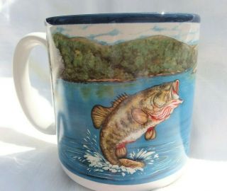 Vintage 1994 Flowers Inc Largemouth Bass Fish Coffee Mug Cup