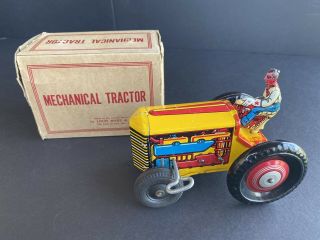 Vintage 1930s Marx Mechanical Tin Wind - Up Farm Toy Tractor