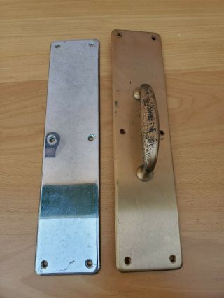 Vintage Brass Door Pull Handle Push Plate Chrome Stainless Steel 15 " X 3.  5 "