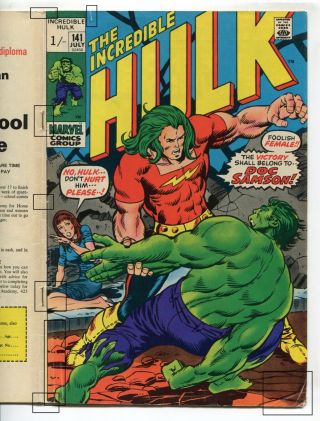Marvel Comic: The Incredible Hulk Vol 1 No.  141 July 1971