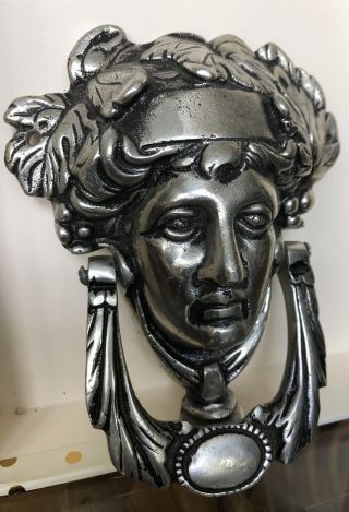 Vtg Antique Style Metal Bacchus Dionysus Greek God Of Wine Door Knocker Great