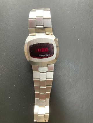 Vintage 1976 LED Compu Chron Stainless Steel Watch & Vintage Watch Band 2