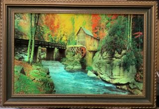 Vintage Motion Stream & Mill Picture Sounds & Light Retro Electric Wall Art.  26”