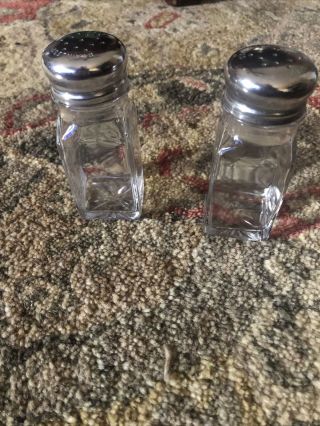 Vintage Salt And Pepper Shakers Clear Glass Stainless Steel Tops 4 "