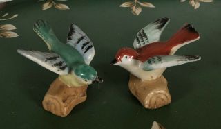 Vintage 2 Birds On A Log Figurines Hand Painted Japan