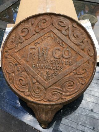 Antique Cast Iron Sign F & W Co.  Stoves Furnaces & Ranges Wood Stove Coal Stove