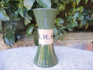 Vintage Green Ceramic N.  H.  S Show Vase 7 " High Made By Bourne Denby (610)