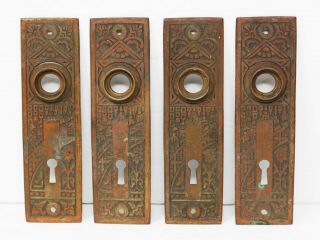4 Architectural Victorian Aesthetic Movement Door Knob Key Back Plates Salvage