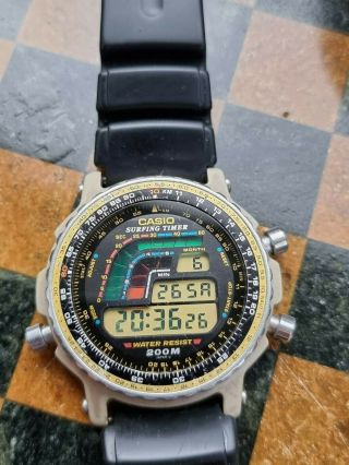 Rare Vintage Casio Surf Timer Gents Unisex Digital Watch Dw4100 With Spares