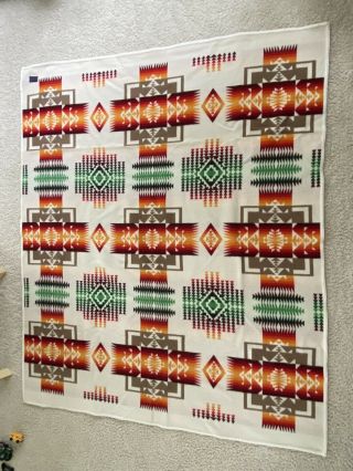 Pendleton Beaver State Vtg Wool Blanket Chief Joseph Design Ivory 80x64 Twin
