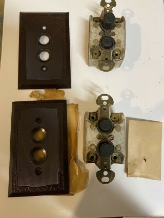 Vintage Push Button Light Switch,  3 - Way,  Porcelain,  Arrow Usa.  Face Plates Nos