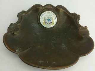 Republic Del Ecuador Souvenir Ashtray Copper Patina With Seal 5 " W X 4.  5 " L (6b2)