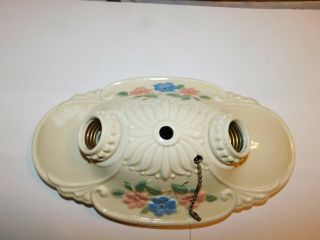 Antique Vintage Porcelier Porcelain 2 - Bulb Ceiling Light Fixture.