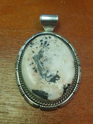 Vintage White Buffalo Turquoise Sterling Silver Pendant Signed